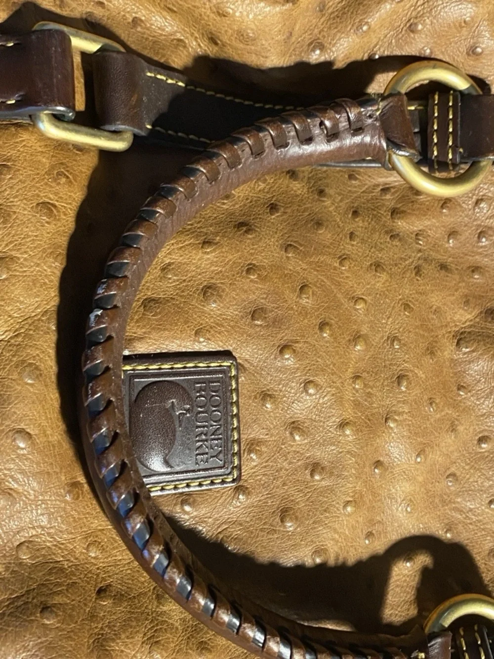 Dooney & Bourke Large Ostrich Embossed Leather Satchel – Cognac Brown
